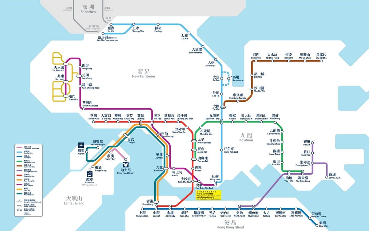 HK รถไฟบนแผนที่