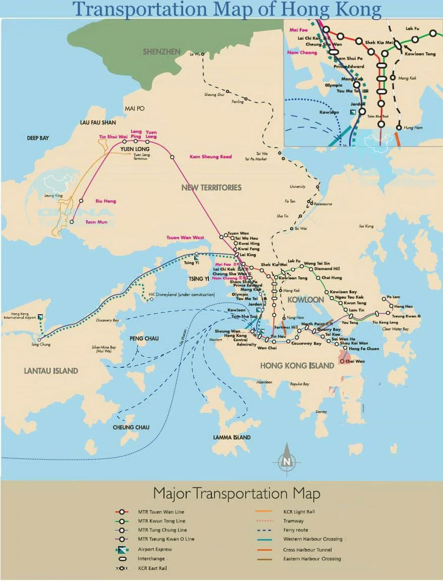 ฮ่องกงเดินเรือนแผนที่เส้นทาง