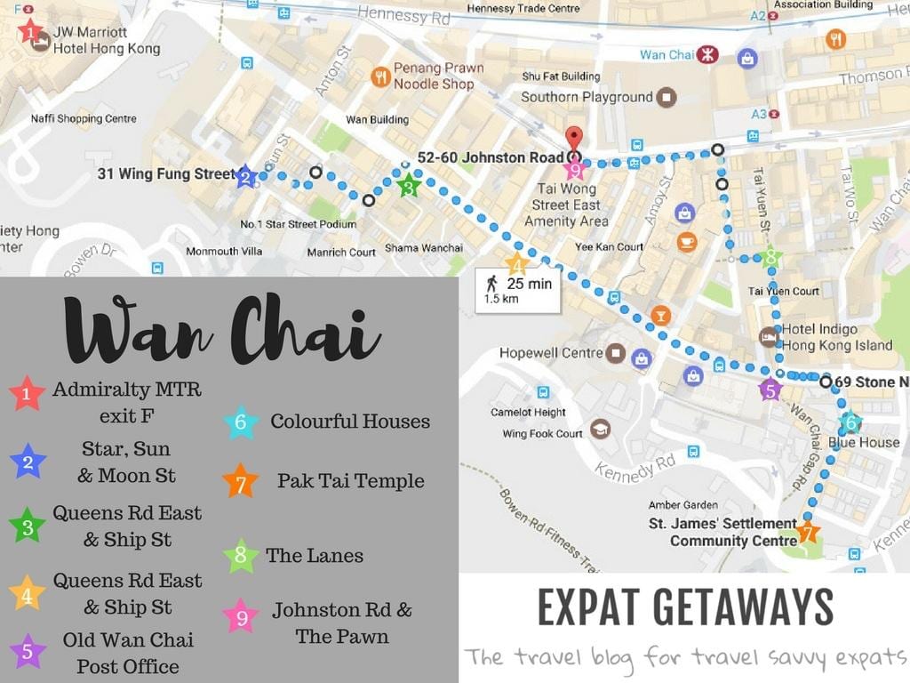 แผนที่ของ Wanchai ฮ่องกง