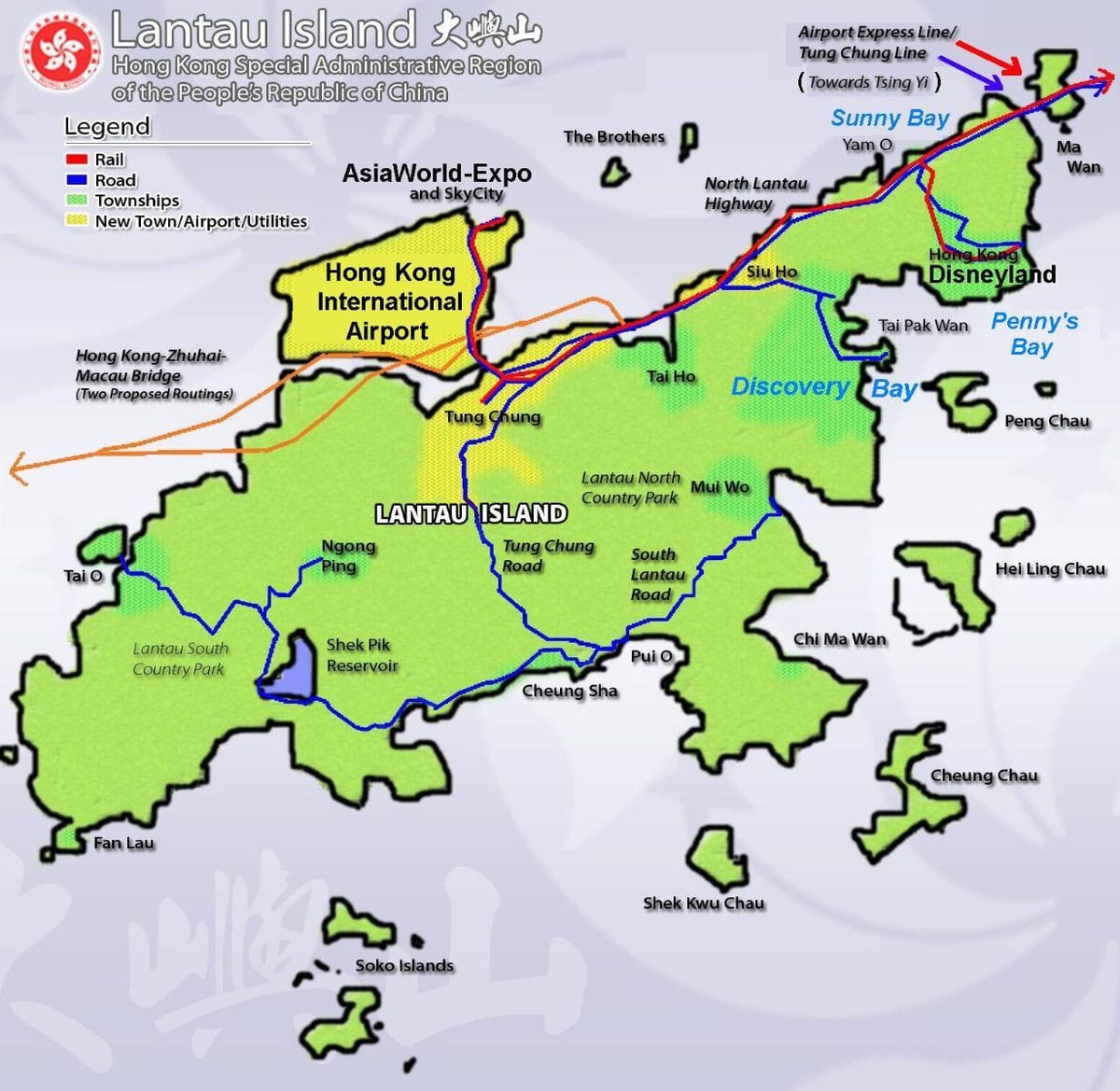 Lantau เกาะฮ่องกงแผนที่