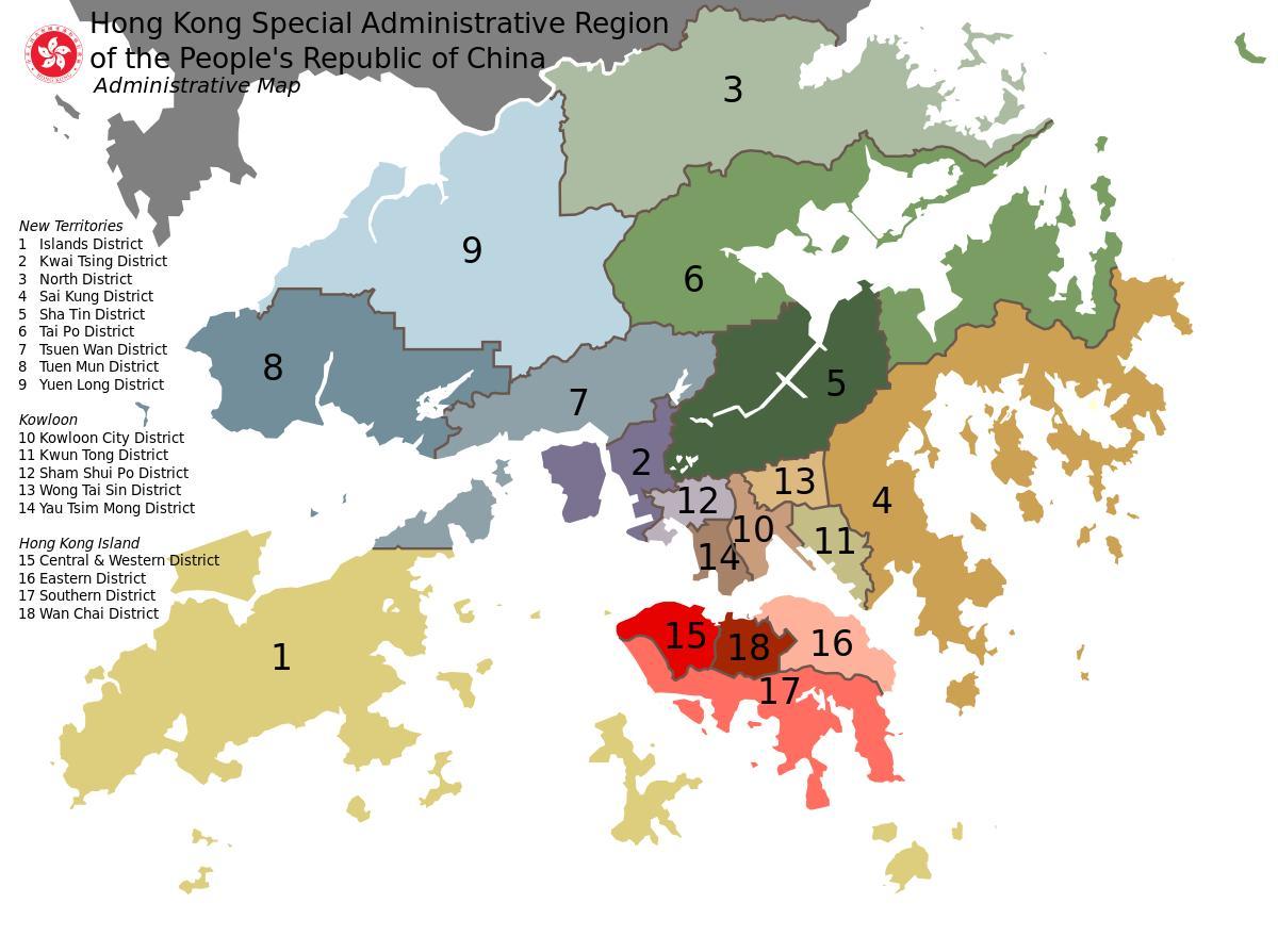 แผนที่ของฮ่องกง neighborhoods