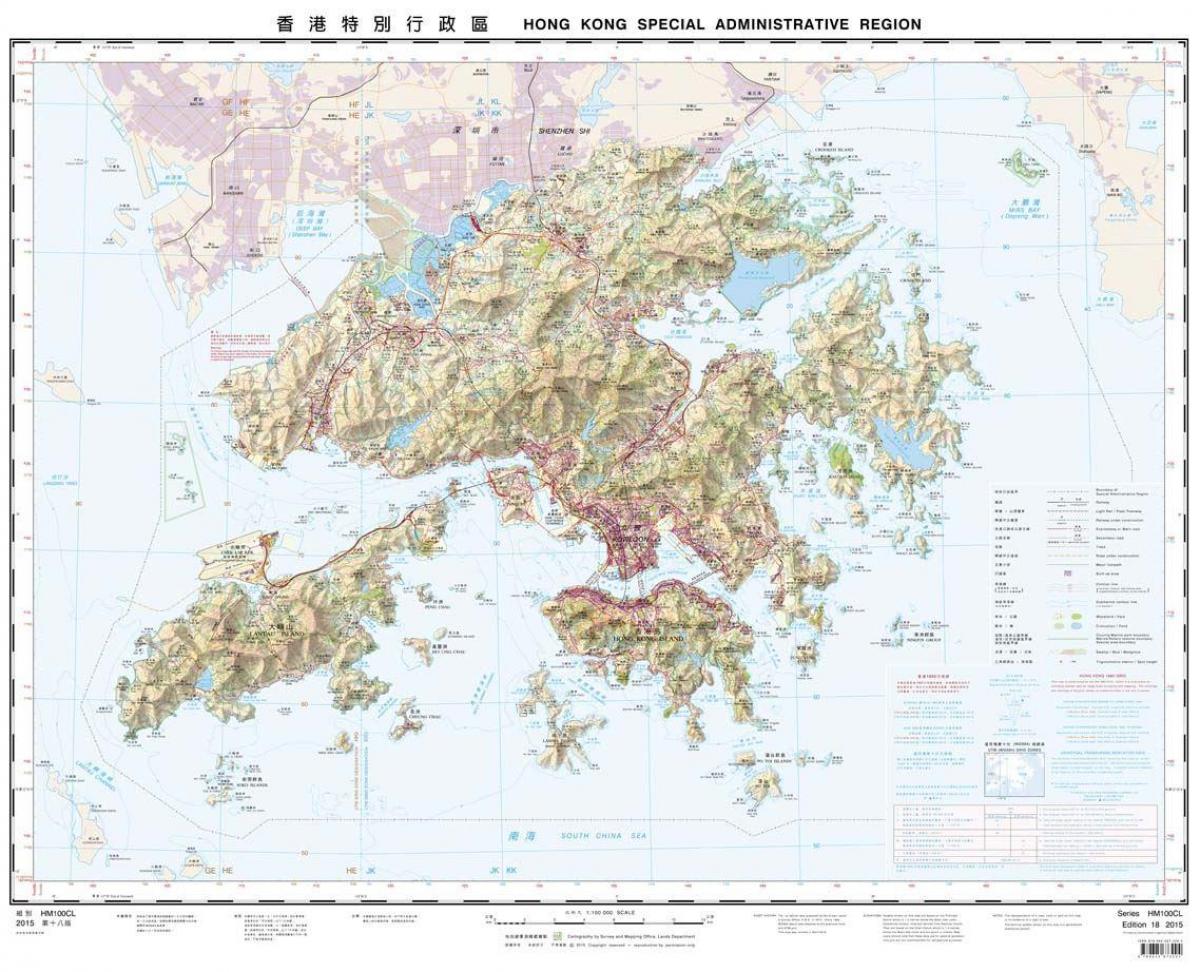 topographic นแผนที่ของฮ่องกง