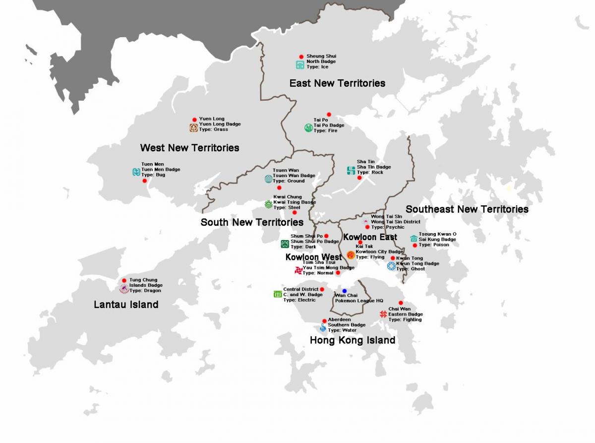 แผนที่ของฮ่องกง districts. kgm